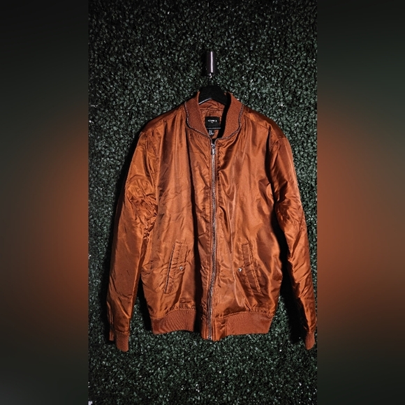Forever 21 Brown Bomber Jacket with Classic Collar and Fitted Waist - Picture 1 of 4